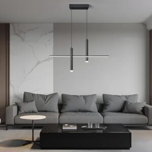 Modern LED Linear Pendant Light with Dual Spotlights Dimmable 6000K Pendant Lights Kitchen Island Ceiling Hanging Black Chandeliers for Dining Room Table Kitchen Living Room Bedroom(L31.5in) - Image 3