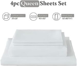 ILAVANDE White Queen Sheets Set 4 Piece,Hotel Luxury Super Soft 1800 Series Microfiber Queen Bed Sheets Set-Wrinkle Free & Breathable-14 Deep Pocket Sheets for Queen Size Bed(Queen,White) - Image 2