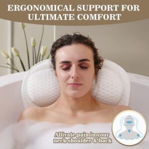 Bath Pillow Luxury Bathtub Pillow, Extra Soft & Comfortable Bath Pillows for Tub Head Neck and Back Support, with 4D Air Mesh Cushions & Non-Slip Suction Cups - Bath Accessories Spa Gifts for Women - Image 2