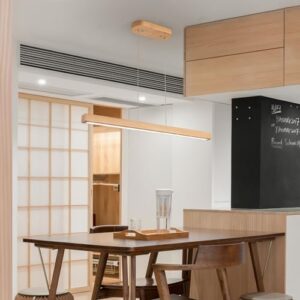 31.5" 18W 1-Light Wooden Led Linear Pendant Light Dimmable Led Ceiling Hanging Light Fixtures Modern Chandeliers for Dining Room Kitchen Island Lights Natural - Image 4