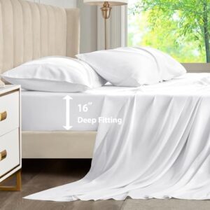 Twin Sheet Set, 100% Rayon Derived from Bamboo, 3-Piece, 16 Inch Deep Pockets, Cooling Sheets for Twin Size Bed Set, Breathable & Silky Soft, Hotel Bedding Sheets & Pillowcases, White - Image 4