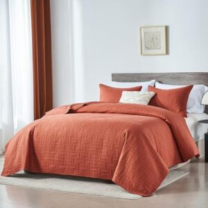 Burnt Orange Full/Queen Quilt Bedding Set,Summer Bedspread Coverlet with Pillow Shams,Geometric Pattern Microfiber Bed Cover,Thin Comforter for All Seasons(Burnt Orange,90''x96'') - Image 2