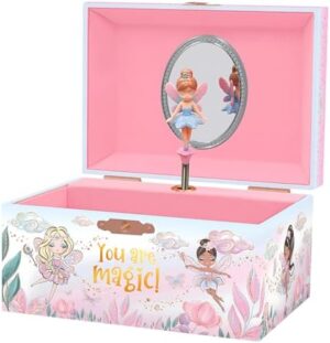 Giggle & Honey Musical Fairy Jewelry Box for Girls - Kids Music Box with Spinning Fairy and Mirror, Princess Birthday Gifts for Little Girls, Childrens Jewelry Boxes for Ages 3-10 - 6 x 4.7 x 3.5 in