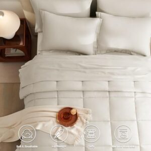 CozyLux Comforter Set Full 7 Pieces Beige Bedding Set Bed in a Bag Set Full Box Stitch Bedding Sets with All Season Comforter, Flat Sheet, Fitted Sheet and Pillowcases & Shams - Image 2
