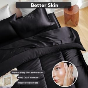 MR&HM Queen Comforter Set Black, Reversible Satin Microfiber Comforter Set for All Seasons, 3 Pieces Non-Slip Silky Soft Bedding Sets with 1 Comforter (90"x90") and 2 Pillowcases (20"x26") - Image 3