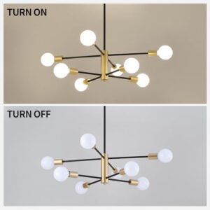 AMZASA Black and Gold Modern Sputnik Chandeliers, 8 Lights Farmhouse Light Fixture, Mid Century Pendant Light for Dining Room Living Room Kitchen Island Entryway Foyer, UL Listed - Image 7