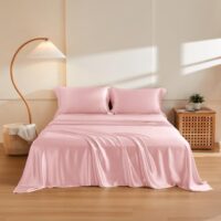 THXSILK Silk Sheet Set 4 Pcs, 6A+ Top Grade 100% Natural Mulberry Silk Bed Sheets, Luxury Bedding Sets -Ultra Soft Durable, 1 Fitted Sheet, 1 Flat Sheet and 2 Pillow Shams (Queen, Charming Pink)