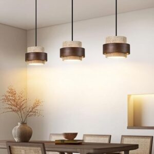 Nordic Natural Stone Wabi-Sabi Ceiling Pendant Light Yellow Cave Stone Chandelier Vintage Farmhouse Travertine Droplight Bedside Restaurant Kitchen Dining Solid Wood Bar Kitchen Hanging Lamp - Image 3