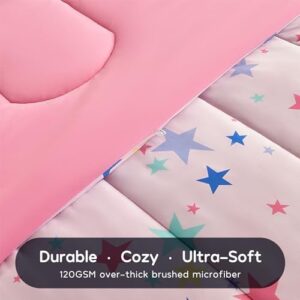 SLEEP ZONE Jersey Knit Pink Comforter Set Twin Size, Breathable & Soft Kids Bedding Set 2-Piece with Comforter, Pillowcase (Colorful Stars, Twin) - Image 2