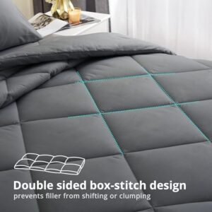 HEVUMYI 7 Pieces Queen Comforter Set, All Season Reversible Bed in a Bag Queen, Ultra Soft Queen Bedding Set with Grey Comforter, Flat Sheet, Fitted Sheet, Pillowcases, Pillow Shams, Dark Grey - Image 3