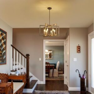 6-Light Modern Farmhouse Brushed Nickel Chandelier, Industrial Pendant Lights Kitchen Island, Hanging Dining Room Light Fixture, Metal Geometric Chandelier for Bedroom Hallway Entryway - Image 3