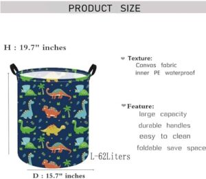 KUNRO Large Storage Basket Toy Box Bin Laundry Bag Foldable Hamper Clothes Kids Gift Organizer Chest Waterproof Coating Organizer Dorm Nursery Home(Blue dinosaur) - Image 2
