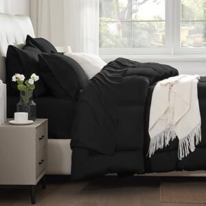 SunStyle Home Black Full/Queen Size Comforter Sets - 7 Pieces Bed in a Bag, Lightweight Goose Down Alternative Bedding Sets with All Season Comforter, 1 Flat Sheet, 1 Fitted Sheet, 4 Pillowcases - Image 8