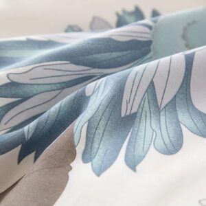 Botanical Comforter Queen Size Set-100% Cotton Fabric, Brown Branches and Blue Flowers Off-White Bedding Set, Lightweight and Soft Comforter Set, 3 Pcs(1 Comforter and 2 Pillow Shams) - Image 4