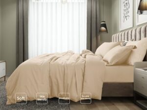 Beige Duvet Cover Set Queen Size 100% Egyptian Cotton 3Pcs Home Bedding Set- 1 Duvet Cover with 2 Pillowshams, 400 Thread Count Super Soft Comforter Cover with Corner Ties(90x90 Inches, Beige) - Image 3