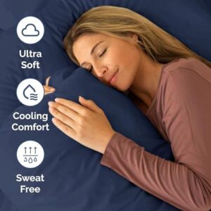 RV Short Queen Sheets 60 X 75-4 Piece RV Short Queen Bed Sheet Set - Designed for Bunks, Trailers, Campers - Fits Between 8” to 10" Mattress - Soft, Breathable & Cooling - Luxury Bedding - Navy Blue - Image 4