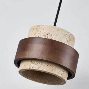 Nordic Natural Stone Wabi-Sabi Ceiling Pendant Light Yellow Cave Stone Chandelier Vintage Farmhouse Travertine Droplight Bedside Restaurant Kitchen Dining Solid Wood Bar Kitchen Hanging Lamp - Image 2