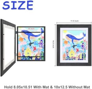 KINLINK 10x12.5 Kids Art Frames Set of 2, Solid Wood Kids Artwork Frames Changeable with Acrylic Front Opening Holds 150 Pictures, Art Frames for Kids Artwork with Mat or without Mat, Black - Image 7