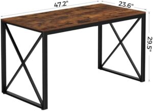 47.2" L Dining Table, Kitchen Room Table for 4,Breakfast Table, Wooden Desktop and Metal Frame, for Small Space, Dining Room, Rustic Brown and Black - Image 3