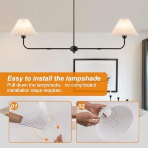 Modern Linear Chandelier, 2-Light Dining Room Light Fixture with White Fabric Shade Kitchen Island Lighting Fixture for Over Table, Living Room, Bedroom - Image 5