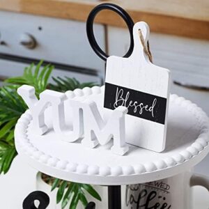 GENMOUS Farmhouse Kitchen Tiered Tray Decor Items Mini Set, Rustic Black and White Kitchen Counter Decor, Two Tiered Tray Kitchen Decor Set for Home Kitchen Dining Room Table Decoration - Image 9