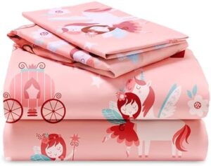 Joiedomi Kids Full Sheet Set Princess & Unicorn - 4 Piece Soft Microfiber Bed Sheets - Deep Pocket Wrinkle Free, Cozy Toddler Bedding Set, Fade Resistant Breathable for Boys Girls Teens