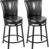 Swivel Bar Stools Set of 2, 24.5" Counter Height Bar Chairs, Upholstered Bar Stool w/Curved High Backrest & Cushioned Seat, Faux Leather Barstools for Kitchen Island, Dining Room, Pub, Black