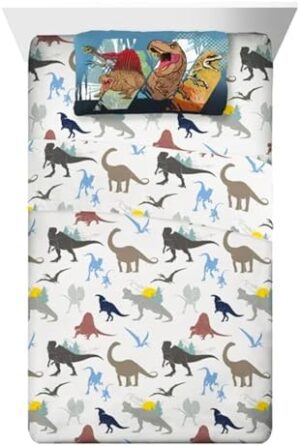 Jurassic World Bedding Set Full Size Bed - Bundle with Dinosaur Flat Sheet, Fitted Sheet, and Pillowcases for Full Bed Plus Stickers, More | Jurassic World Bedding for Boys - Image 4