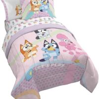 Jay Franco Bluey Full Size Comforter Set - 7 Piece Bedding Includes Sheet Set & Pillow Covers - Super Soft Cozy Pink Bedding