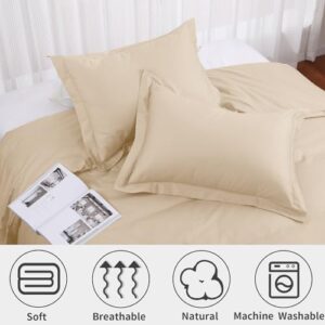 Beige Duvet Cover Set Queen Size 100% Egyptian Cotton 3Pcs Home Bedding Set- 1 Duvet Cover with 2 Pillowshams, 400 Thread Count Super Soft Comforter Cover with Corner Ties(90x90 Inches, Beige) - Image 5