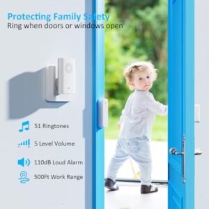Wireless Door Sensor Chime, Door Open Alarm When Entry Business/Office/Store (500ft Range 51 Ringer Adjustable Volume) Home Alert Bell for Kid/Toddler Safety - Image 2