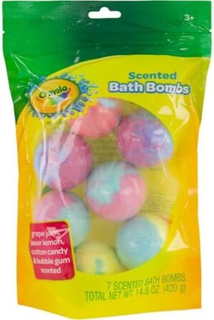 Crayola Colorful Scented Bath Bombs for Kids, Color You Bath Non-Toxic Bathbomb Fizzies for Boys Girls Holiday Stocking Stuffer, Grape Jam, Laser Lemon, Cotton Candy, & Bubble Gum Scents - Image 2