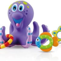 Nuby Floating Octopus Toy with 3 Hoopla Rings - Baby Bath Toy for Boys and Girls - 18+ Months - Purple (Pack of 1)
