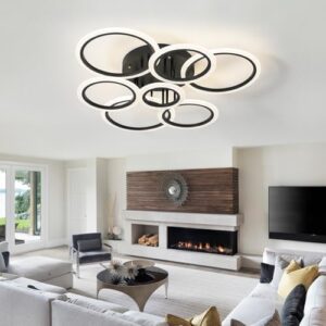 Modern LED Ceiling Light, Kitchen Lighting Fixtures 7 Rings black LED Flush Mount Ceiling Light APP and Remote Control Dimmable With Memory 3000K-6500K 34" 60W for Living Room, Dining Room, Office - Image 3