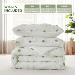 VIVILINEN Queen Size Comforter Sets for Girls Floral Bedding Cute Comforter with Tufted Daisies Flowers, Lightweight Queen Bed Set 3 Pieces for Kids Teen Girls Women, Green - Image 7