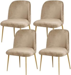 Gollense Velvet Curved Back Chair Covers for Dining Room Set of 4, Mid Century Modern Chair Slipcovers, Semi Circle Back Furniture Seat Protector for Kitchen Living Room (Camel)