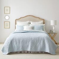 Laura Ashley Felicity Collection Quilt Set-100% Cotton, Reversible, All Season Bedding with Matching Sham(s), Pre-Washed for Added Softness, Queen, Breeze Blue