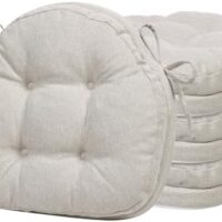 baibu Dining Chair Cushions Set of 4, Dual-Layer Patented Design Memory Foam Windsor Seat Pads, Kitchen Chair Cushions with Ties & Textured Cover, 17x 15.5 x 3.5in, 4 Pack, Off-White