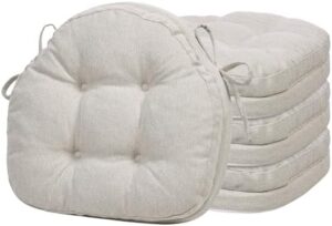 baibu Dining Chair Cushions Set of 4, Dual-Layer Patented Design Memory Foam Windsor Seat Pads, Kitchen Chair Cushions with Ties & Textured Cover, 17x 15.5 x 3.5in, 4 Pack, Off-White