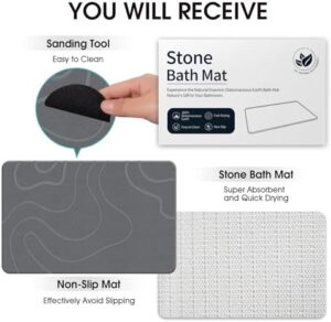 Stone Bath Mat Diatomaceous Earth Shower Mat Non-Slip Super Absorbent Diatomite Stone Mats for Bathroom Floor Quick-Drying Easy to Clean (24''*16'' Grey) - Image 6