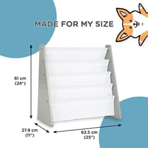 Humble Crew 4-Tier Kids Bookshelf, Grey Wood/White - Premium Book Shelf for Kids Rooms with Four Deep Pockets - Toddler Sling Book Rack with Deep Sleeves, Nursery Bookcase Organizer - Image 3