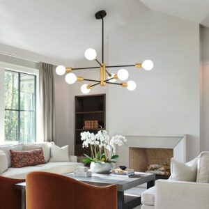 AMZASA Black and Gold Modern Sputnik Chandeliers, 8 Lights Farmhouse Light Fixture, Mid Century Pendant Light for Dining Room Living Room Kitchen Island Entryway Foyer, UL Listed - Image 9