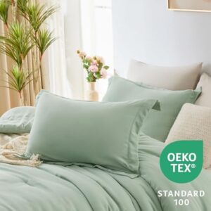 CozyLux Full Size Comforter Sets Sage Green 7 Pieces Full Bed in a Bag Bedding Set Contrasting Design with Comforter, Flat Sheets, Fitted Sheet, Pillowcases & Shams, Sage Green and Beige - Image 4