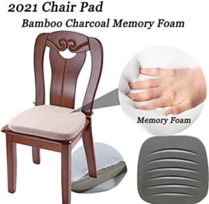 Chair Cushion with Ties for Dining Chairs - Memory Foam Non Slip Kitchen Chair Pad and Dining Seat Cushion with Machine Washable Cover Set of 4 [16.5 x 16.2 Inches] - Dark Beige - Image 3