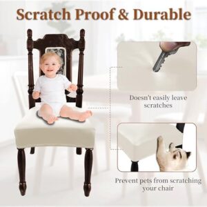 Leather Seat Covers for Dining Room Chairs Set of 4, Waterproof Kitchen Chair Seat Protector Slipcovers Made of 4-Way High Stretch PU Leather and Rear Covers Design (Cream 4 Pcs) - Image 5