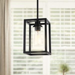 Matte Black Farmhouse Pendant Light Fixtures, Industrial Kitchen Island Light, Rectangle Linear Metal Hanging Lighting Fixture Ceiling Mount with Clear Glass Shade E26 Base for Dining Room, 3 Pack - Image 2