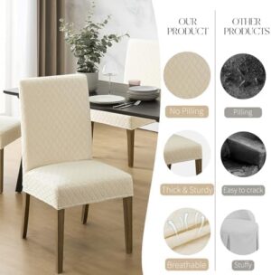 MOSAYT 100% Waterproof Dining Room Chair Covers Set of 4, Super Fit Stretch Jacquard Parson Chairs Slipcovers Removable Washable Chair Seat Protectors for Home, Kitchen, Banquet (Beige) - Image 4
