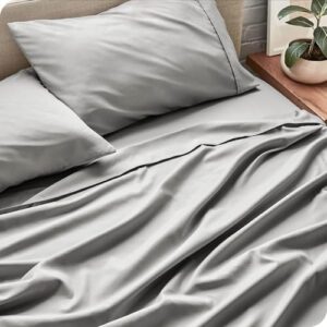 King Size Bedding Set | 4 Piece Bed Sheet Set | Easy Fit Deep Pockets Elastic Sheet with Flat Sheet & Pillowcases| Extra Soft & Wrinkle Free Sheets | Shrinkage & Fade Resistant [Light Dray] - Image 2