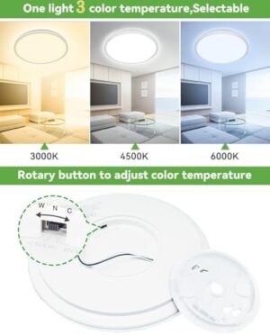 zemty 6Pack 12 Inch LED Flush Mount Ceiling Light, Super Slim 28W 3200lm LED Ceiling Light, 3 Color Temperature in One 3000k/4500k/6000K Round Light Fixture for Bedroom, Kitchen, Dining Room (White) - Image 2