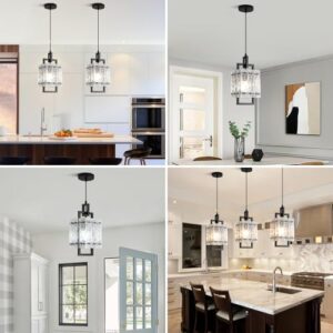 Black Pendant Light Fixtures Modern Pendant Lights Kitchen Island Water Ripple Glass Square Pendant Light Adjustable Hanging Pendant Lighting for Kitchen Dining Room Over Island 1 Pack - Image 6